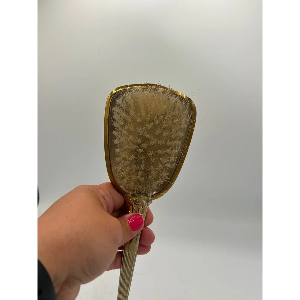 Vintage Gold Tone Floral Hair Brush Hollywood Regency Vanity‎ Decor Rose Bouquet
